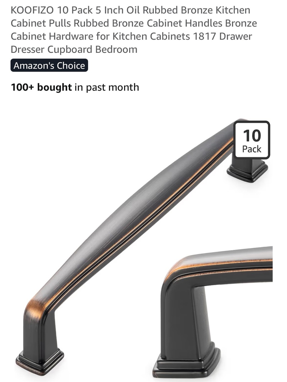 Oil Rubbed Bronze Cabinet Pull Handle - 5"